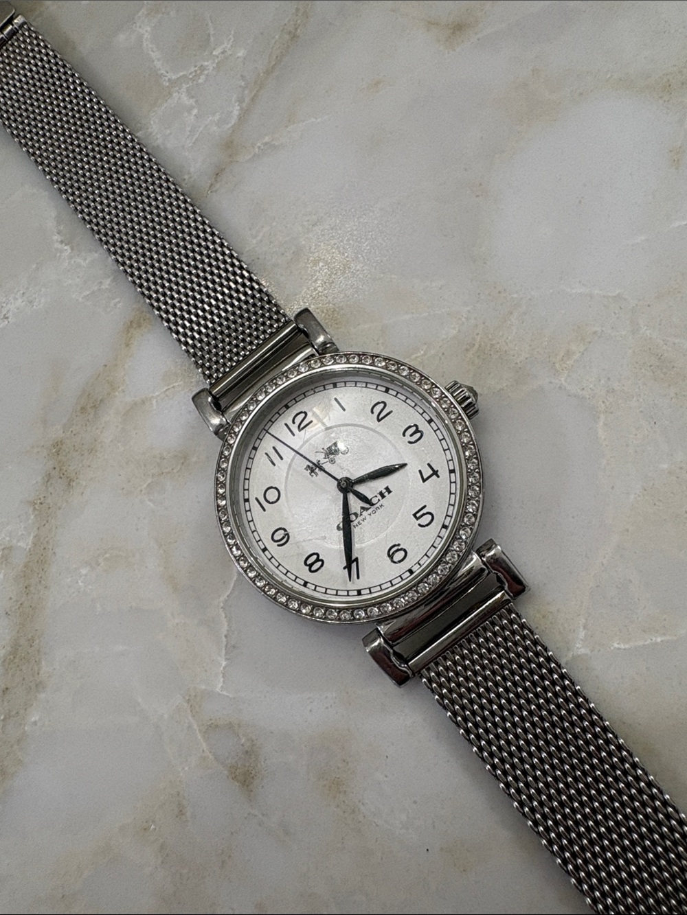 Coach Silver Tone Mesh Bracelet Crystal Bezel Watch - White Dial - Picture 3 of 8